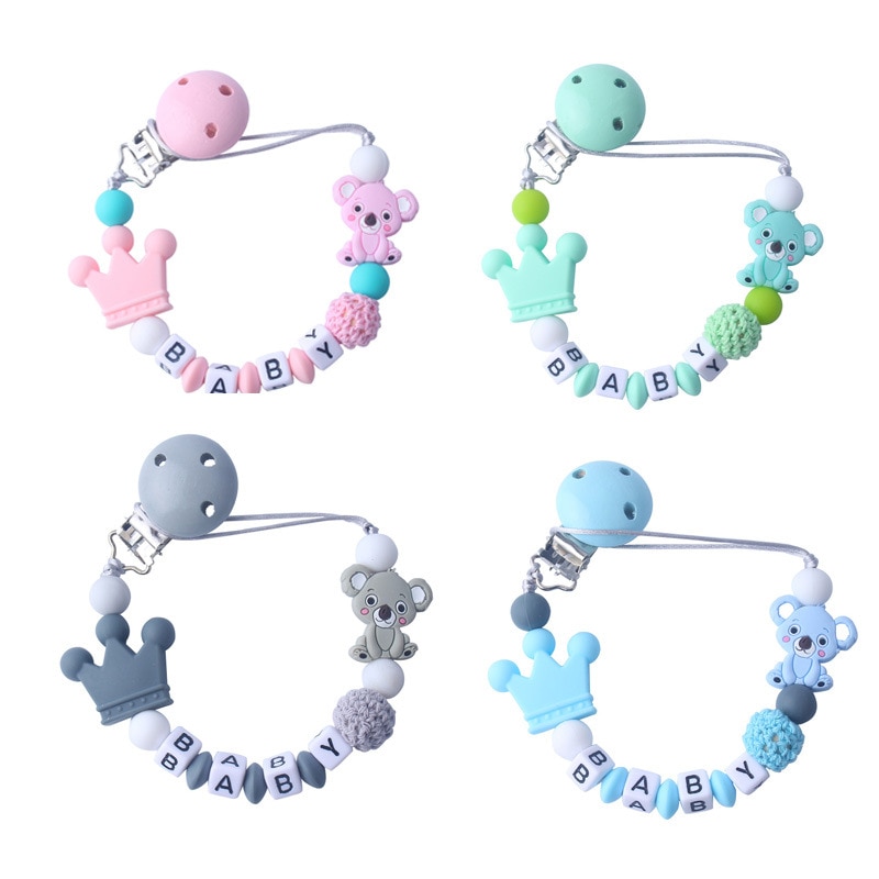 Custom Baby Pacifier Clip with Cute Cartoon Bear Design and Personalized Name - Teether and Nipple Holder for Easy Feeding