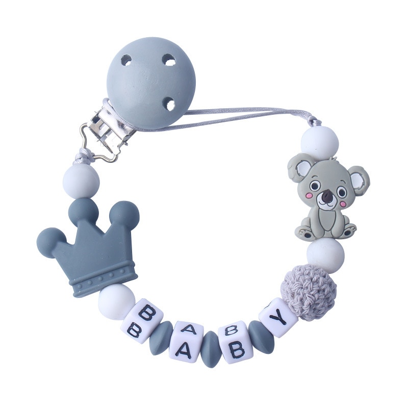 Colorful Silicone Pacifier Clip with Personalized Name and Koala Beads for Baby Teething and Soothing