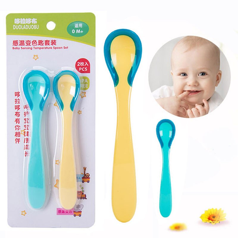 Baby Temperature Sensing Spoon - Set of 2, Safe Silicone Flatware for Infant Self-Feeding, Ideal for Kids' Dishes (Model I0101)