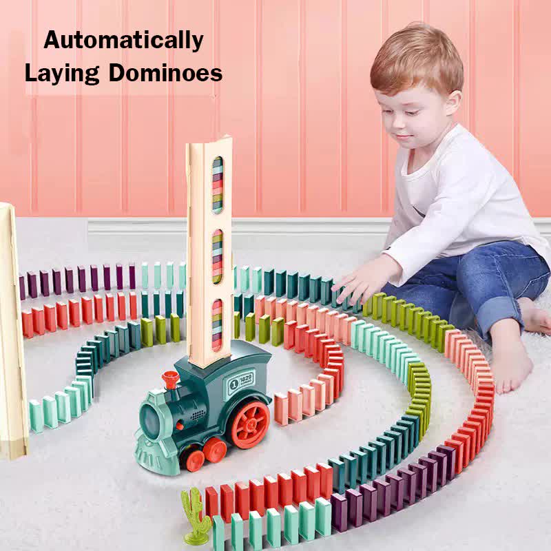 Kids Electric Domino Train Car Set Sound & Light Automatic Laying Dominoes Brick Blocks Game Educational DIY Toy Gift