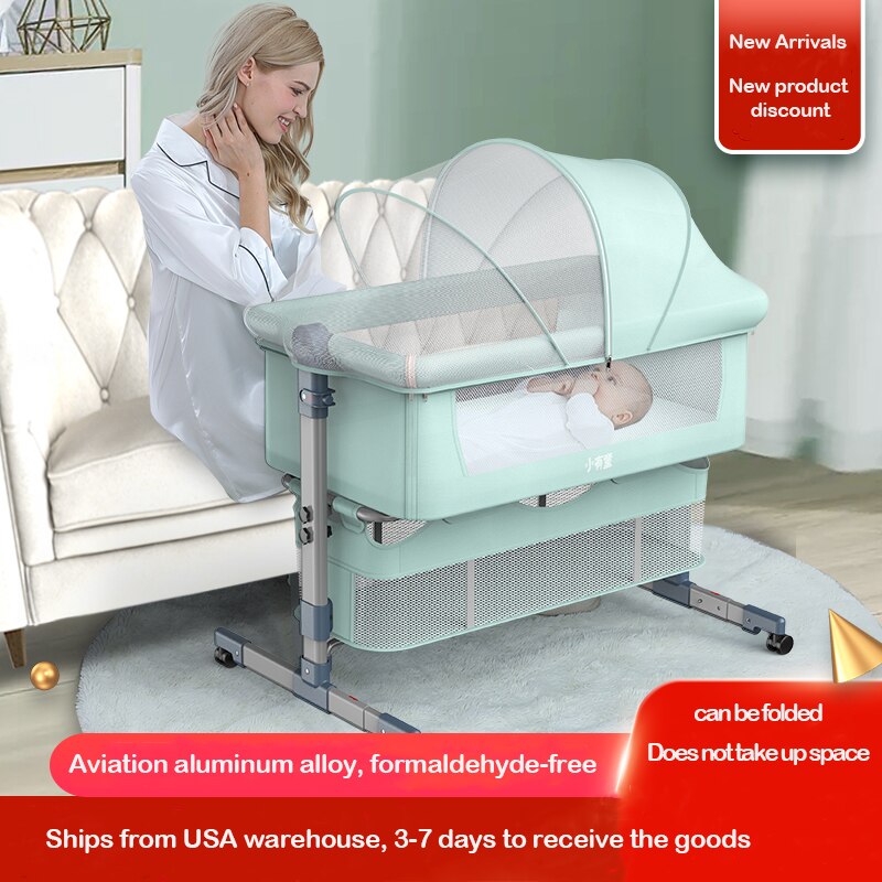 Movable crib foldable height adjustment stitching big bed baby cradle bed bb bed anti-spill milk portable 603