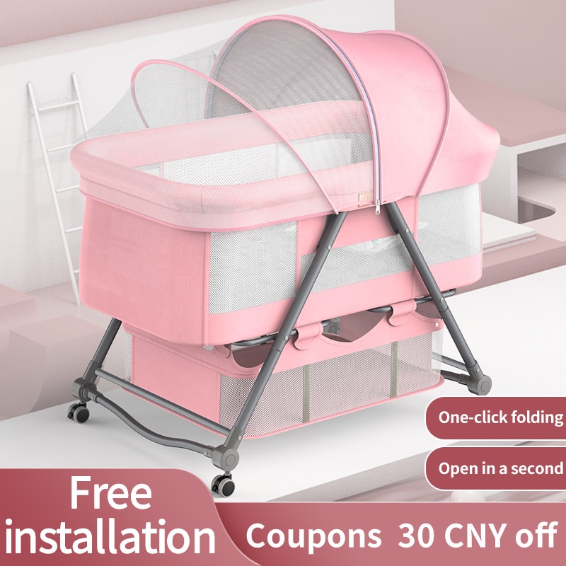 Movable crib foldable height adjustment stitching big bed baby cradle bed bb bed anti-spill milk portable