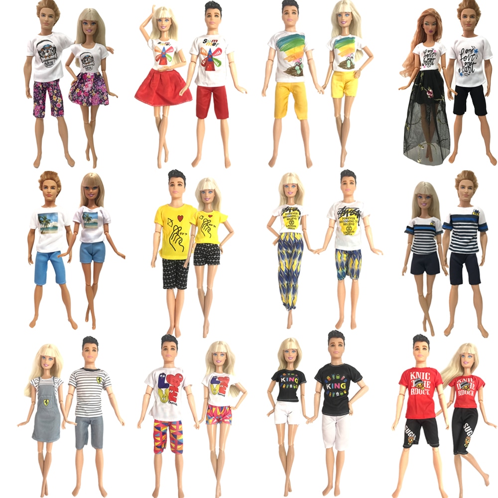 NK Mix 2 Pcs /Set Daily Wear Casual Couple Doll Dress For Barbie Doll  Accessories Boy
