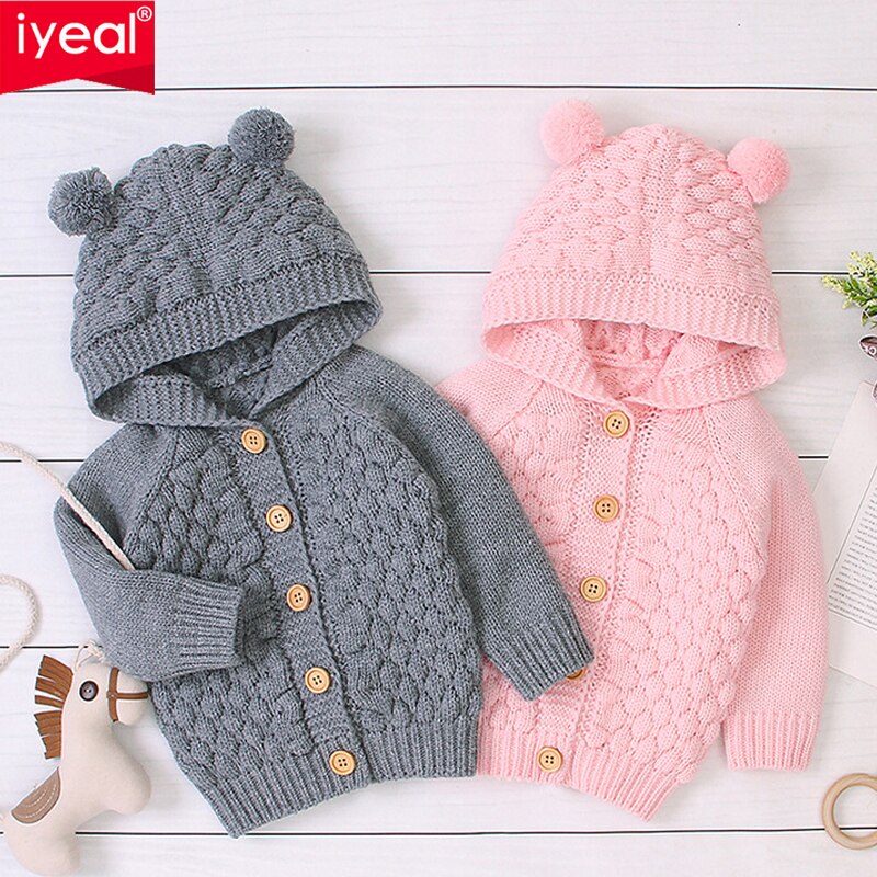 IYEAL Children's Baby Sweater Spring Autumn Girls Cardigan Kids Hooded Cute Ears Sweaters Toddler Fashionable Style Outerwear