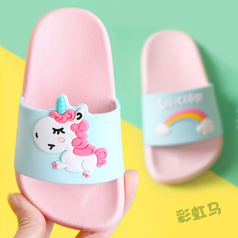 Unicorn Slippers for Boy Girl Rainbow Shoes 2019 Summer Todder Animal Kids Indoor Baby PVC Cartoon