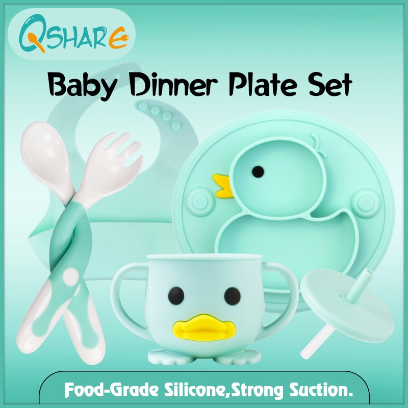 1/2/3/4 PCS Baby Soft Silicone  Feeding Bowl Tableware Sucker Bowl Plate Cup Bibs Spoon Fork Sets Kitchenware Baby Stuff
