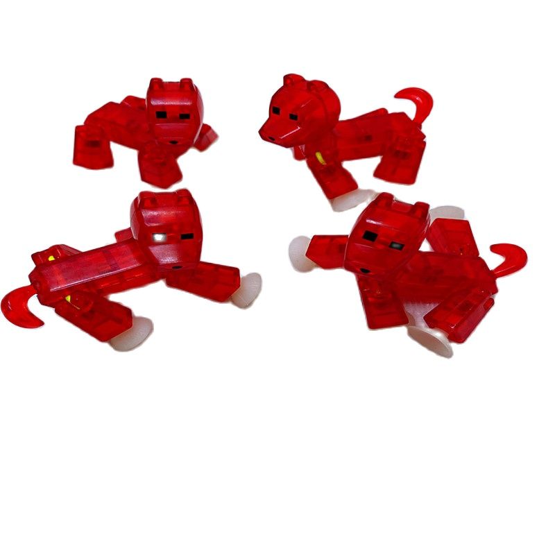 5pcs red dog animal stikbot/bag Suction Cup Deformable stick Robot ...