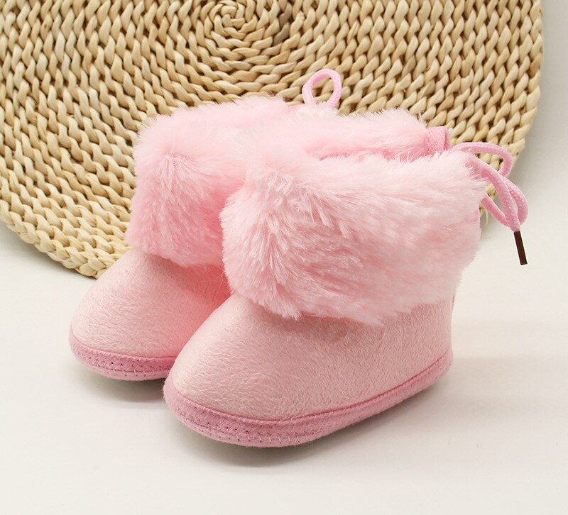 Ma&Baby 0-18M Newborn Infant Baby Girls Snow Boots Anti-Slip Winter Warm Lace Up Faux Fur Shoes