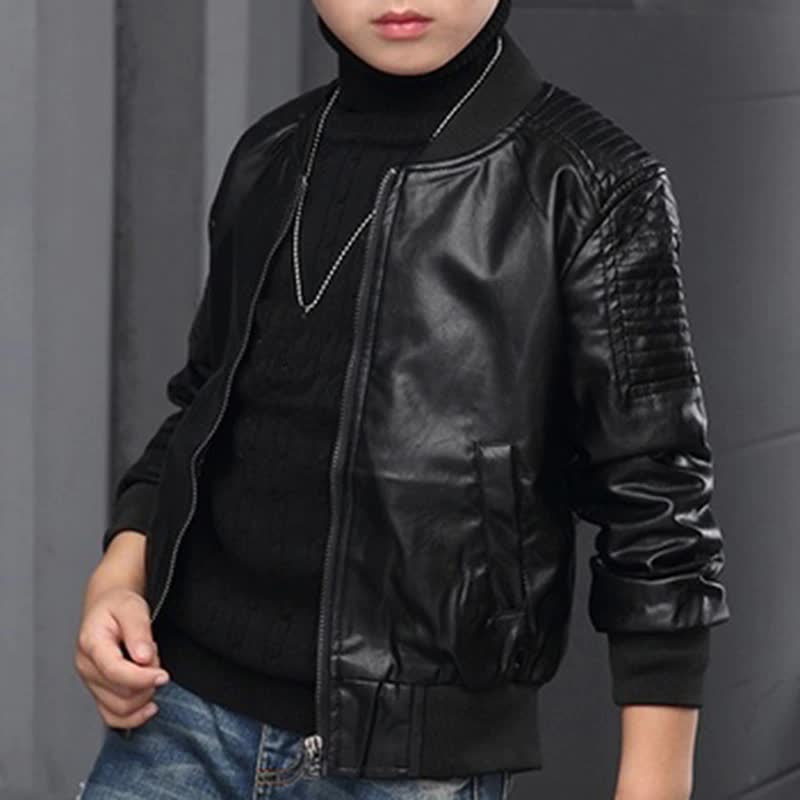 Fashion Boy Outerwear New Spring Autumn Boy Pu Jacket Children Warm 