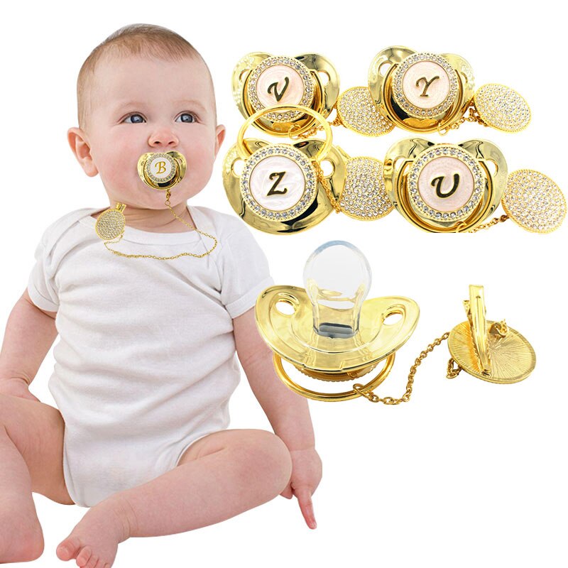 Baby Pacifier Rhinestone Pacifier Clips Chain 26 Letters Silicone Infant Nipple Baby Shower Gifts BPA Free Baby Soother