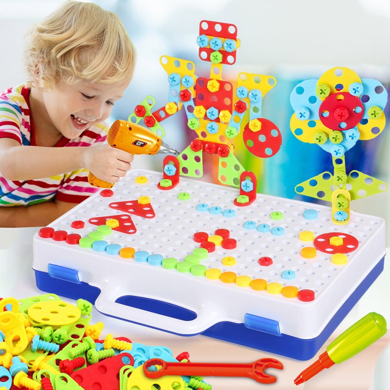 Drilling Screw Creative Mosaic Puzzle Toys For Children Building Bricks City Electric Drill Set Boys Educational Toys