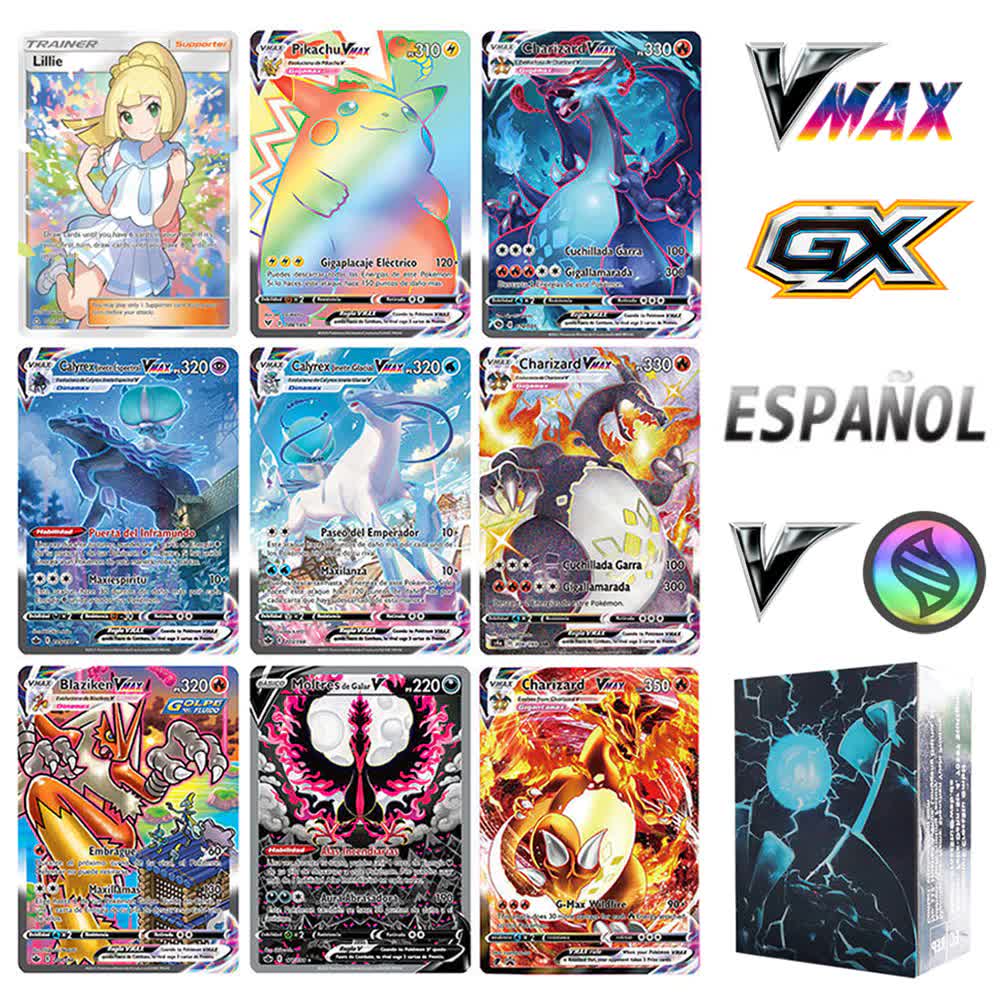 2021 New Pokemon Cards in Spanish TAG TEAM GX VMAX Trainer Energy Holographic Playing Cards Game Castellano Español Children Toy