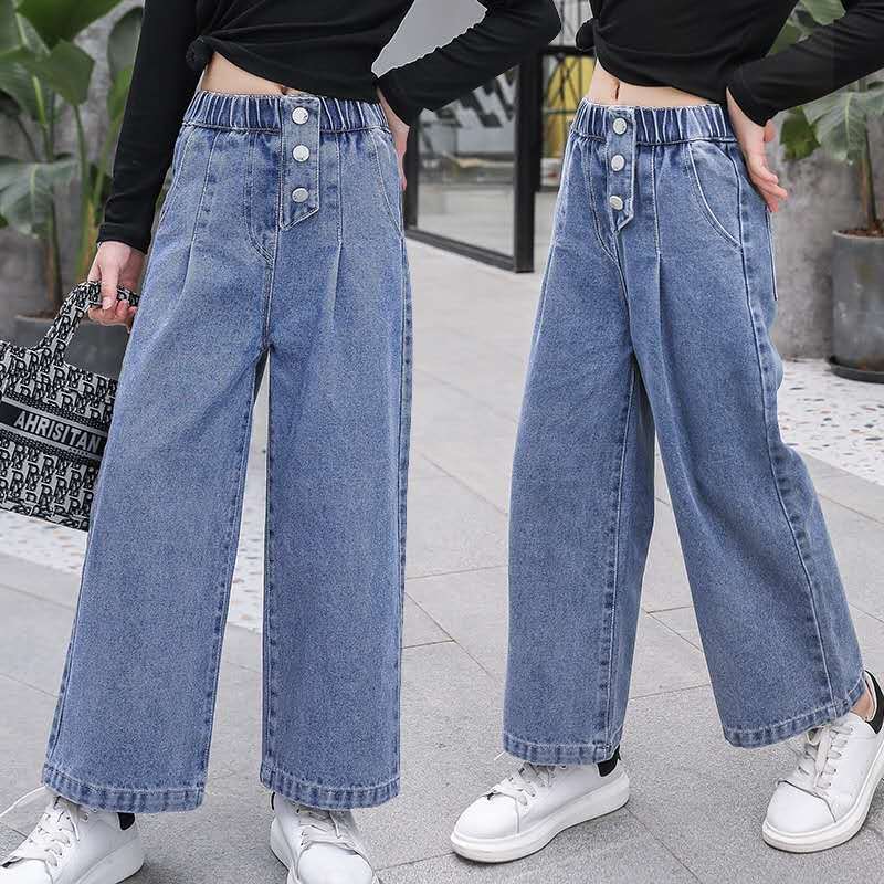 Girls Jeans 2022 Spring Loose Straight Wide-leg Pants Kids Trousers ...