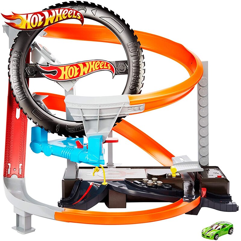 Hot Wheels City Hyper-Boost Tire Shop Play Car Track Building Double Annular Racing Road Super Sport Monteracer GJL16 For Boy's