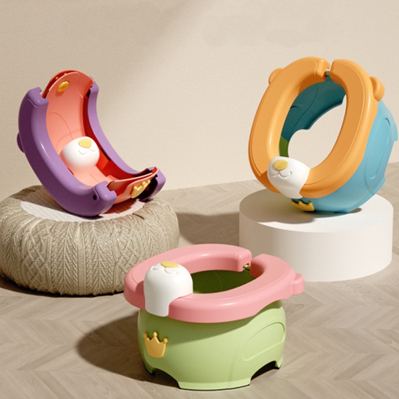 Kids Toilet Portable Pot Foldable Cartoon Bear Baby Travel Auxiliary Potty Urinal Splash-proof Toilet Seat