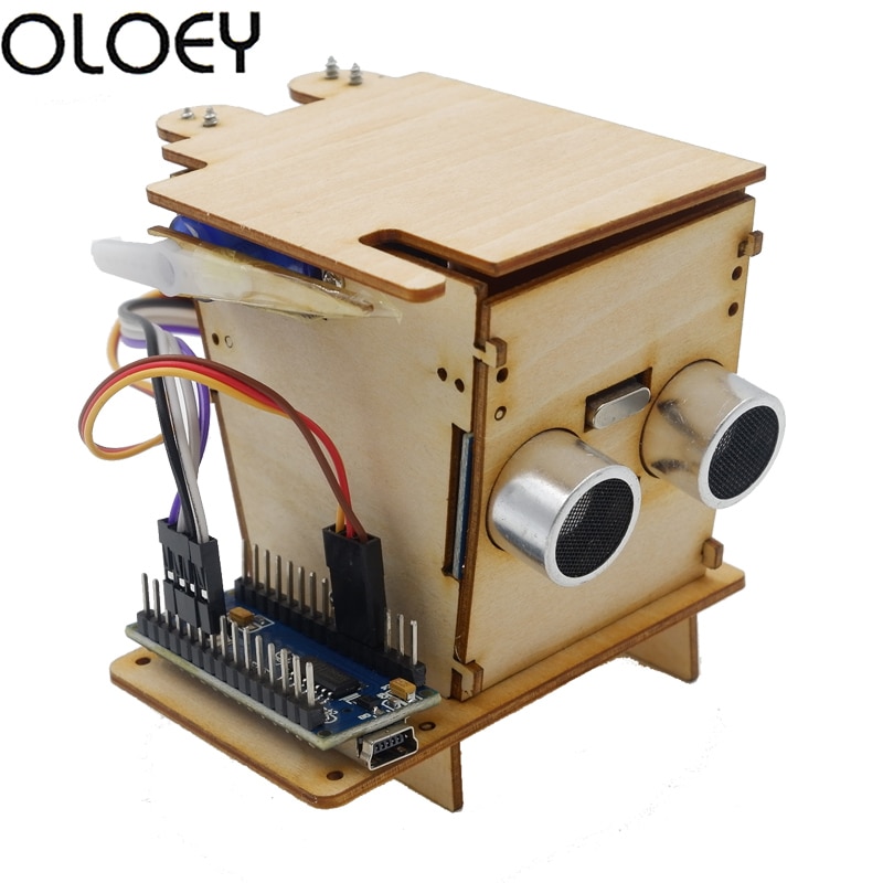 Wooden Robotics Kit for Kids - Supports Programming Education with Smart Trash Can and Nano Controller for Experimental Projects