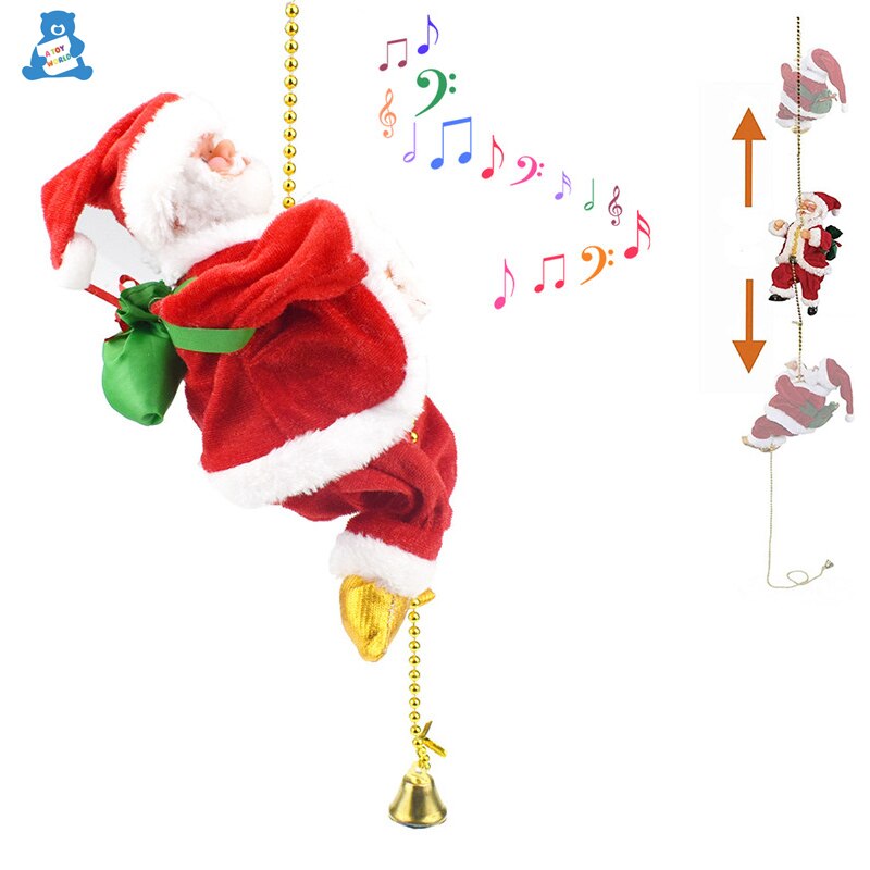 Electric Santa Claus Climbing Figurine with Music for Christmas Tree and Home Decoration.