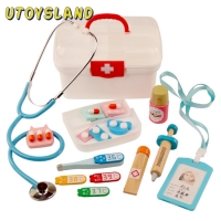 16Pcs Children Pretend Play Doctor Toys Kids Wooden Medical Kit Simulation Medicine Chest Set for Kids Interest Development Kits