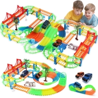 Connect 2 Type Railway Magical Racing Track Play Set DIY Bend Flexible Race Track Electronic Flash Light Car Toys For Children
