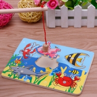 Fishing puzzle educational Toys Baby Wooden Magnetic Fish Game Board 3D Dimensional Puzzle Jigsaw Puzzle Children Education