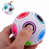 Rainbow Fidget Toy Cube for Stress Relief and Focus, Montessori Puzzle Game for Kids and Adults - Football Design.