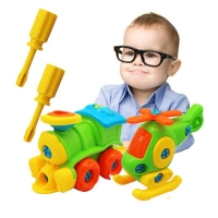 Puzzle Blocks Plastic Insert Train Helicopter Shape Screwing Disassembly Blocks for Children Educational Toys Scale Models