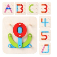 Wooden Letter-Number-Shape-Color Pegboard Set, Montessori Toy, Preschool Educational Stacking Blocks for Toddlers Kid Gift