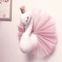 Animal Head Swan Flamingo Wall Decor INS unicorn Bear Hanging Mount Stuffed Plush Toy Princess Doll Girl Kid Gift Nursery Room