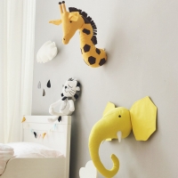 Baby Nursery 3D Animal Head Wall Mount Stuffed Elephant/Giraffe/Zebra Wall Hanging Toy Kids Room Accessory Animal Wall Sculpture