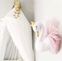 Cute Golden Crown Swan Wall DecorationDoll Pink Princess Swan Stuffed Toys Animal Head Wall Hanging for Kids Room Baby Gift