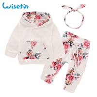 Baby Girl Clothes Set 2021 Newborns Clothing For Girls Floral Tops+Pants+Headband Rose Print Cotton Baby Outfits D30