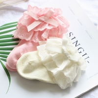 Cotton Lace Baby Girl Socks with Flower Bows, Perfect for Autumn!