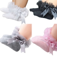 Cotton Lace Ankle Socks for Baby Girls with Bow and Floral Design.