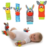 High Quality 2/4Pcs Baby Rattle Ring Plush Toy Soft Wrist watch strap Socks Soft Cute Cartoon Baby Strap Sensory ToyS