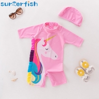 UV Protection Baby Girl One Piece Swimsuit with Unicorn, Flamingo and Octopus Design for Summer Surfing