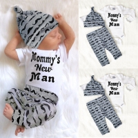 Adorable 3 Piece Baby Boy Outfit: Mustache Print Bodysuit, Long Pants, and Hat (0-18 Months)