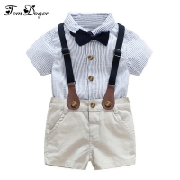 Baby Boy's 3-Piece Gentleman Summer Outfit: Tie Shirt and Overall for Party Wear