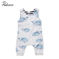 Baby Romper Newborn Boys Girls Whale Romper Sleeveless Summer Jumpsuit White Playsuit Outfits Boy Girl Round Neck Clothing