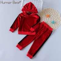 Humor Bear NEW Autumn Baby Girl Clothes Clothing Sets Stripe Velvet Long-sleeved Top+ Pants 2PCS Christmas Outfits Girls Suits