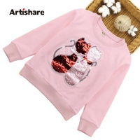 Girls Sweatshirts Cartoon Fox Sequins Child Hoodies Autumn Winter Long Sleeves Sweater Kids T-shirt Clothes 6 8 10 12 13 14