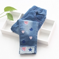 New Fashion Girls Embroidery Denim Jeans Baby Soft Cotton Jeans Kids Spring Autumn Casual Trousers Child Elastic Waist Pants