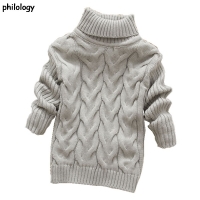 PHILOLOGY 2T-8T pure color winter boy girl kid thick Knitted bottoming turtleneck shirts solid high collar pullover sweater