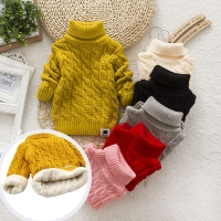 PHILOLOGY Plush inside pure color winter boy girl kid thick Knitted turtleneck shirts solid high collar pullover fluff sweater