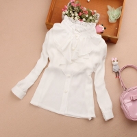 Spring Fall Teenager Baby School Girls White Blouse Lace Bow Girls Tops Kids Shirt Long Sleeve Shirts Children's Clothing