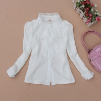2022 Spring Fall 2-16 Y Chiffon Lace Baby Big Girls Blouse White Clothes Child Long Sleeve School Girl Shirt Kids Tops JW0263