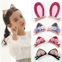 Cute Glitter Rainbow Hair Clips Set for Girls - Flower & Animal Hairpins with Felt Fabric - Perfect Kids Accessories (2pcs)