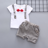 Summer Kids Boys Bow Clothes Sets Baby Gentleman High Qulity Short T shirt + Pants Toddler Boy Clothing Casual Kids Outfits Baby