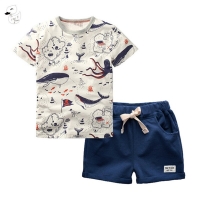 BINIDUCKLING Children's Outfit For Toddler Boys O-Neck T-Shirt and Shorts Clothing Summer Fish Print Kids Boy Cotton Clothes Set
