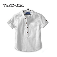 Fashion 2021 Summer Boys Shirts Stand Collar Children Cotton White Shirts For Boy Kids Handsome Casual Tops Boys Clothes