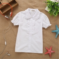 new summer spring lace cotton solid White baby kids girls Blouse white shirts  with Short sleeves for children girls